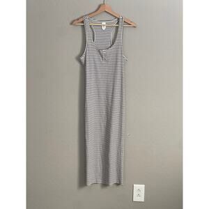 Flawless Black and White Pinstripe Midi 3 Button Racer Back Dress - Large